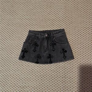 Stylish dark grey Denim Skirt with Cross details